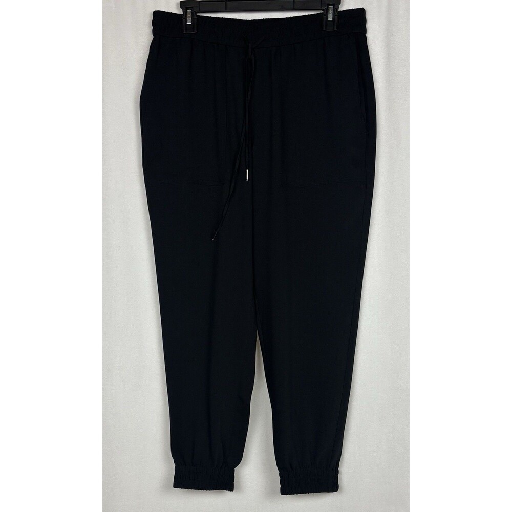 Ann Taylor Black Tapered Joggers Size Medium Elastic Waist Drawstring Pockets